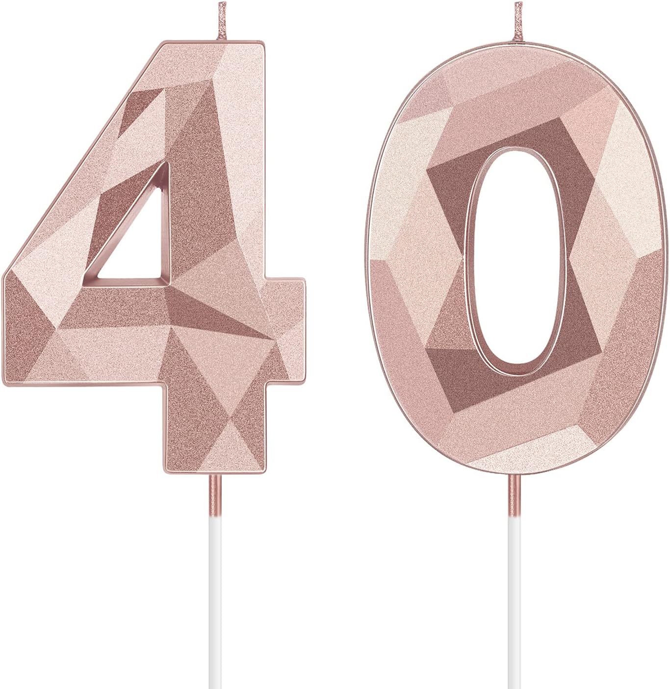 Candles & Holders - 40th Birthday Candles, Number 40 Candles Happy Birthday Cake Topper 3D Diamond Shape Numeral Sparkler Candles for Men Women Birthday Party Wedding Decoration Theme Party (Rose Gold)