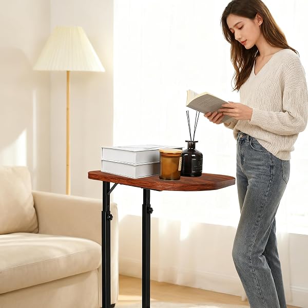 WHEARTED ADJUSTABLE SIDE TABLE, C SHAPED END TABLE FOR COUCH, BEDSIDE TABLE TV TRAY SMALL COFFEE TABLE, NARROW SIDE TABLES FOR LIVING ROOM, BEDROOM, BATHROOM, SMALL TABLE FOR SOFA, BED, COUCH