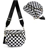 HILAEX Checkered Crossbody Bag Anti Theft Spacious Bum Bags for Women Nylon Fanny Packs Lightweight Purse Wallet for Travel