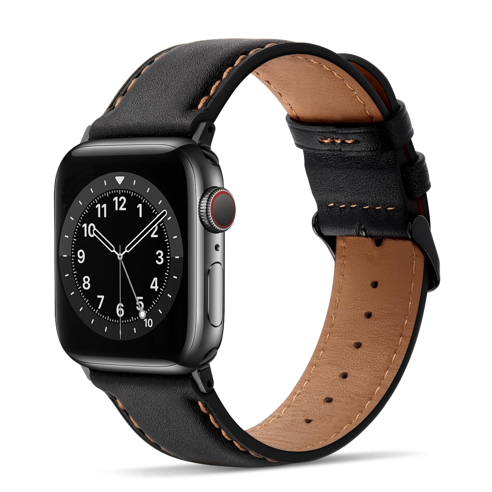 Tasikar Compatible with Apple Watch Strap 49mm 46mm 45mm 44mm 42mm Genuine Leather Replacement Bracelet Band Compatible with iWatch Ultra 3 2 1 SE Series 11 10 9 8 7 6 5 4 3, Black