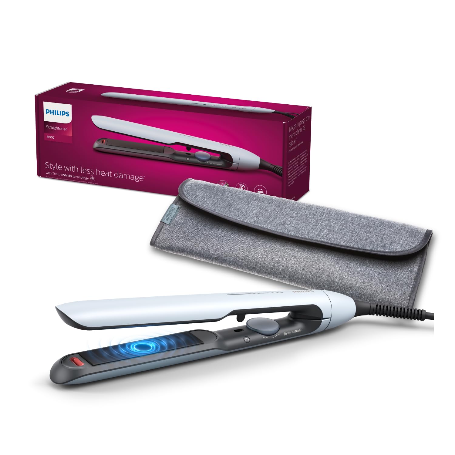 Philips 5000 Series Hair Straightener with ThermoShield Technology in White [Model BHS520/00]