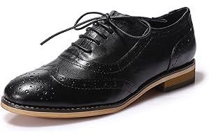 Mona flying Women's Leather Perforated Lace-up Oxfords Brogue Wingtip Derby Shoes for ladis Women