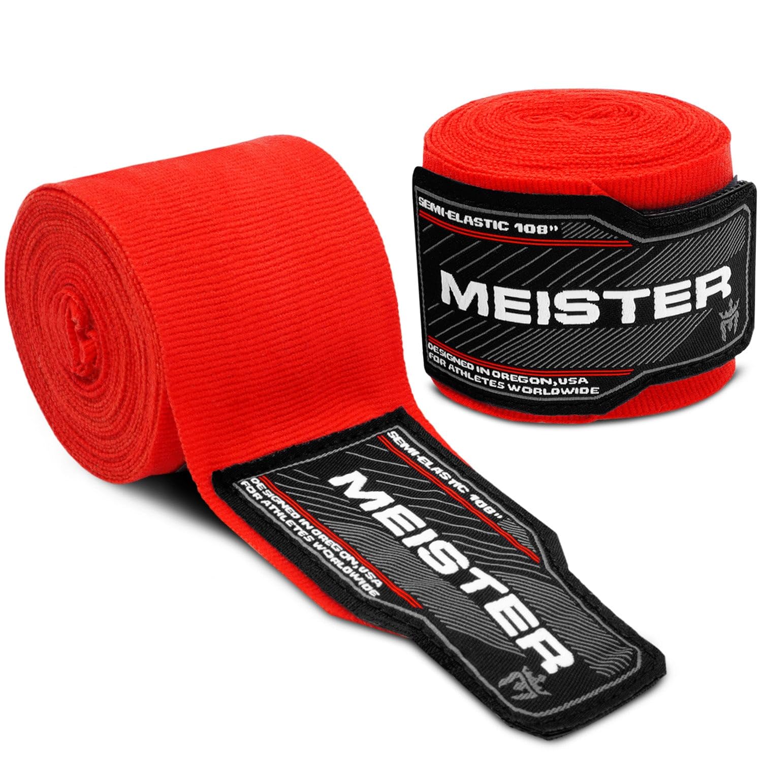 Meister Junior 108" Semi-Elastic Hand Wraps for MMA & Boxing (Pair) - Red