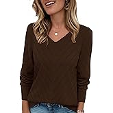 IPMQ Womens V-Neck Lightweight Pullover Sweaters Knit Long Sleeve Tops Soft Sweater Casual Fall Winter Fashion Outfits