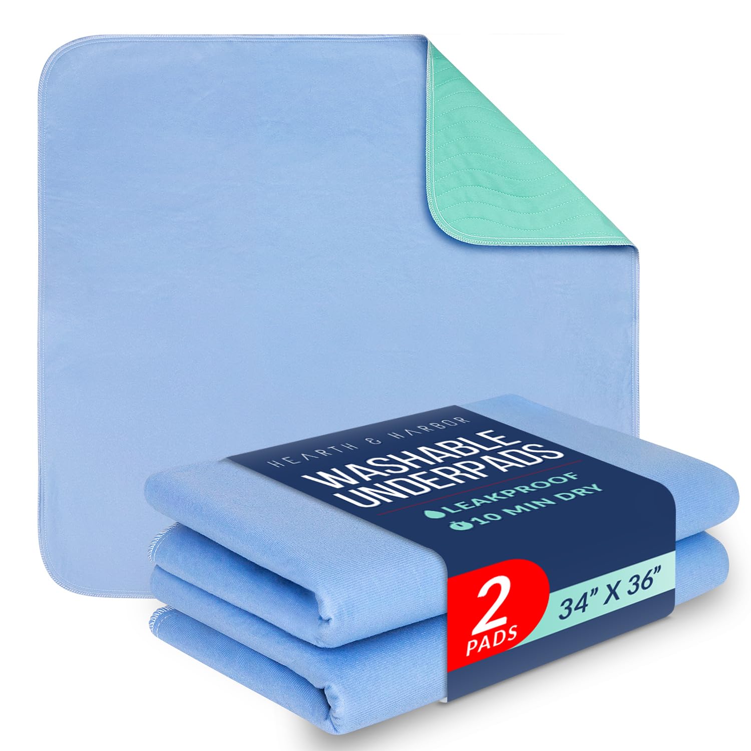 Photo 1 of Hearth & Harbor Incontinence Bed Pads Washable Waterproof 34”x36”, Washable Pee Pads for Adults, Elderly, Kids & Pets, Heavy Absorbency Pads for Beds for Incontinence Adults, 2 Pack Reusable Underpads