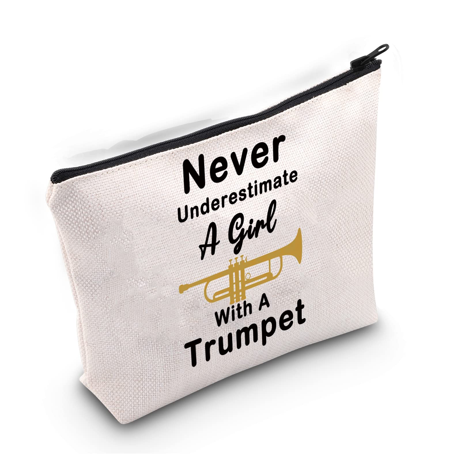 LELVO Funny Trumpet Gift Never Underestimate A Girl With A Trumpet Makeup Bags Trumpet Lovers Zipper Pouch, A Girl With A Trumpet, Daily