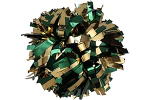 ICOBUTY Metallic Cheerleader Cheerleading Pom Poms 6 inch 1 Pair (Forest Green/Gold)