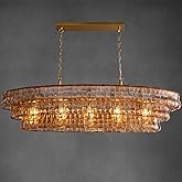 ROIOVA 54" Smoked Gold Rectangular Drum Large Chandeliers for Dining Room, 5-Light Modern Round Hanging Light Fixture for Kit