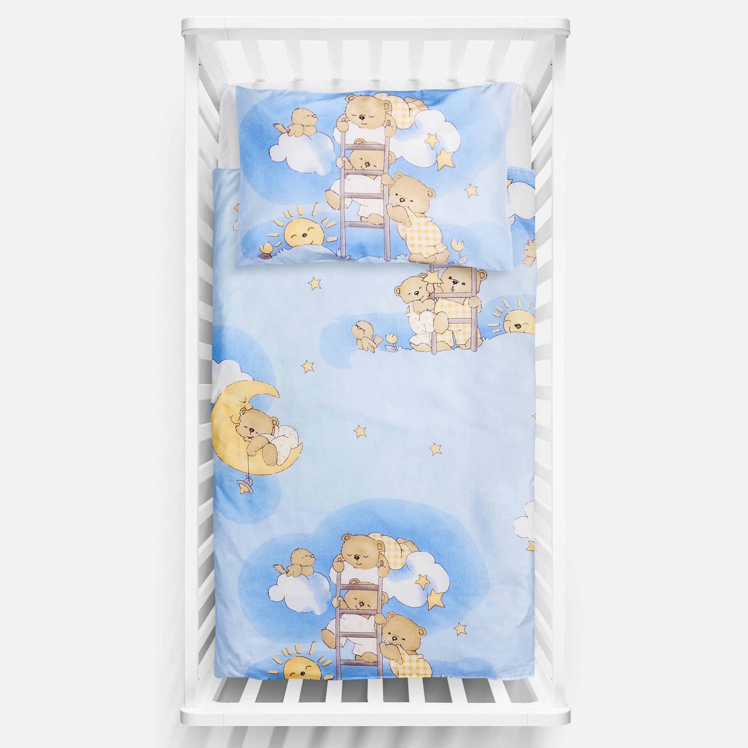 2 Piece Baby Kids Bedding Set 120x90 cm Duvet Cover & Pillowcase for Toddler Cot 12M+ (Ladders Blue) โ image 1