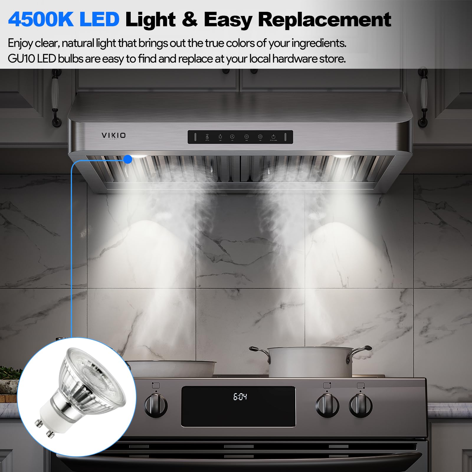 Range Hood 30 Inch Under Cabinet, Kitchen Hood with 980 CFM, 3-Speed Gesture Sensing & Touch Control Panel, Stainless Steel Vent 2 Pcs Baffle Filters with Handlebar