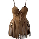MakeMeChic Women's Plus Size Suede Camisole Tie Front Fringe Sleeveless Cowgirl Tank Tops