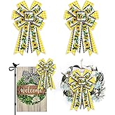 ABTOLS 2PCS Sunflower Wreath Bows, White Yellow Buffalo Plaid Bows for Wreath Yellow Wreath Bows Spring Summer Decorative Bows for Front Door Summer Burlap Tree Bows for Indoor Outdoor Decor