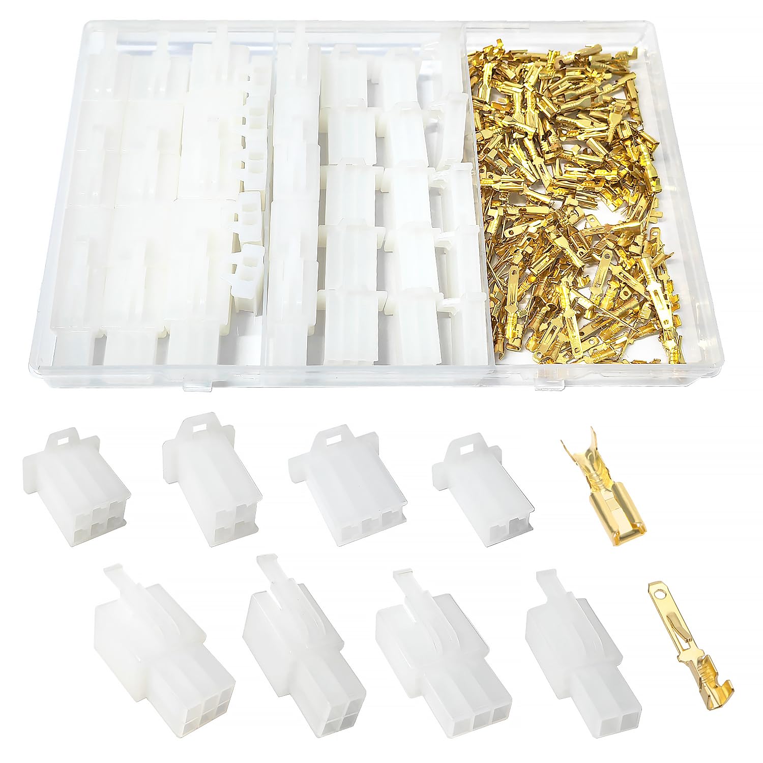 YIXISI 190 PCS 2.8mm 2 3 4 6 Pin Automotive Electrical Wire Connectors Kit, Male/Female Wire Connector Housing and Pin Header Crimp Wire Terminals, for Motorcycle, Bike, Car, Boats (White)