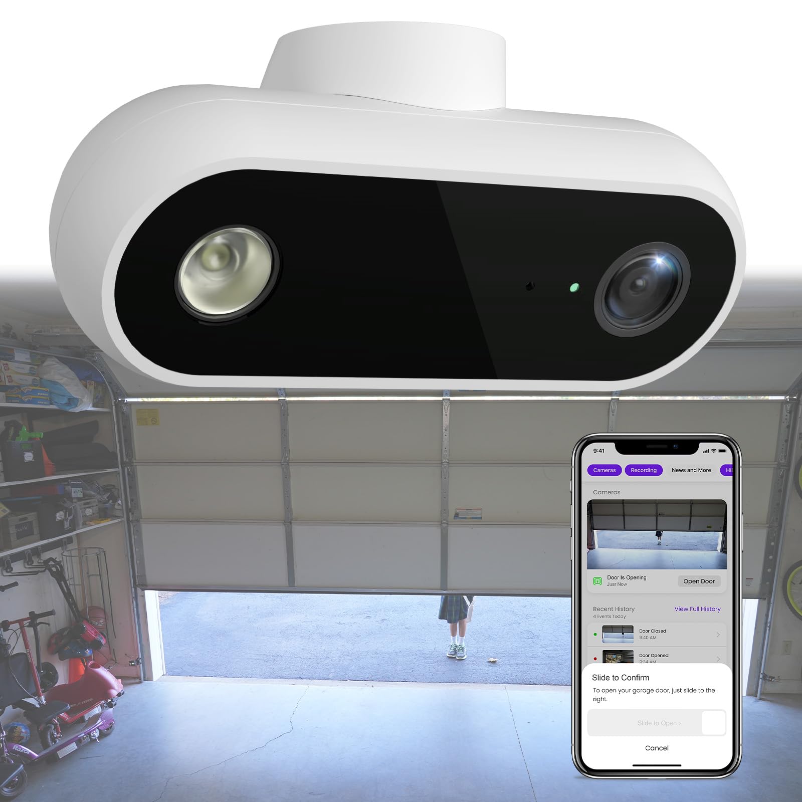 Photo 1 of OCCHI Smart Garage Door Opener Remote, Garage Camera, Security+ 2.0 System Compatible, Garage Door Open/Close Control, 2.4Ghz WiFi Only, Compatible with Alexa, No Monthly Fee, Powered by Ampoza