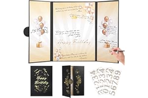TIACABO Black Gold Birthday Party Decorations,18" x 12" Creative Birthday Decorations Guest Sign in Book Alternative, for Men and Women of All Ages, Happy Birthday Party Supplies