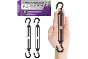 XIEKRAB 2Pcs M10 304 Stainless Steel Hook & Turnbuckle Hook, 900lbs Capacity Heavy Duty Black Turnbuckles for Wire Rope Tension, Sun Shade Tent Hardware, Shade Sail Installation.