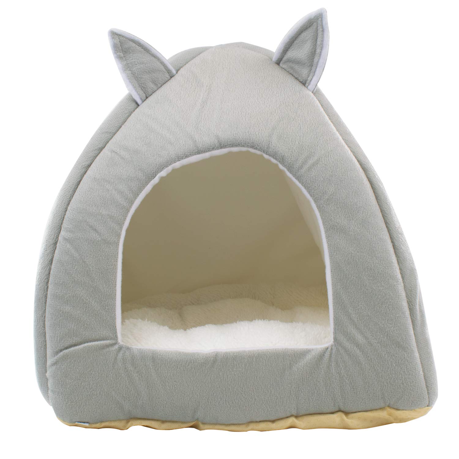 DIGIFLEX Grey Teddy Bear Style Pet Bed – Fleece Soft Self Warming Washable Cat Bed - Ideal for Cats and Kittens – Soft & Comfortable Cat Bed Hut - 36 x 36 x 40cm
