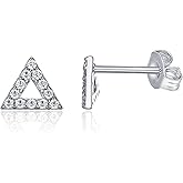 PAVOI 14K Gold Plated 925 Sterling Silver Stud Earrings for Women - Dainty Geometrical Bar Triangle Heart Earrings - Valentines Day Trendy Jewelry