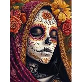DIY Sugar Skull Women Diamond Painting 12x16 Inch, Full Round Drill Kits Mosaic Art for Adults Relax & Home Wall Decor Festival Gift 868