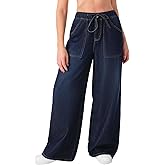 roswear Jeans for Women Sweatpants Wide Leg Baggy with Drawstring Large Pockets Casual Pants