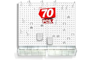Azar Displays, 900945-WHT, 70 Piece Pegboard Organizer, Wall Mount Peg Board Combination Panel Kit for Bedroom, Craft Room, Study, Office or Garage, Assorted Accessories Hooks and Bins, 27"x22", White
