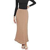 Herou Women Fall Elastic Waist Lace Maxi Skirt Elegant Knitted Eyelet Mermaid Skirt for Women with Underneath