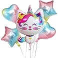 Cat Unicorn Party Balloons Caticorn Balloons Gradient Heart and Star Balloons for Caticorn Themed Birthday Baby Shower Party Decor Supplies
