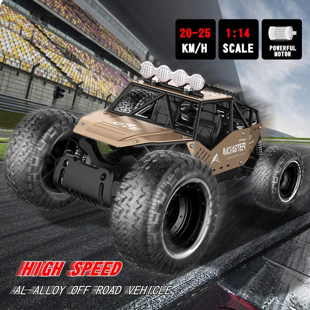 Jaysompro RC Cars-1:14 Scale 2WD High Speed 20KM/h All Terrains Remote Control Car with Two Rechargeable Batteries-Road Monster Truck for Boys and Adults: Toys & Games
