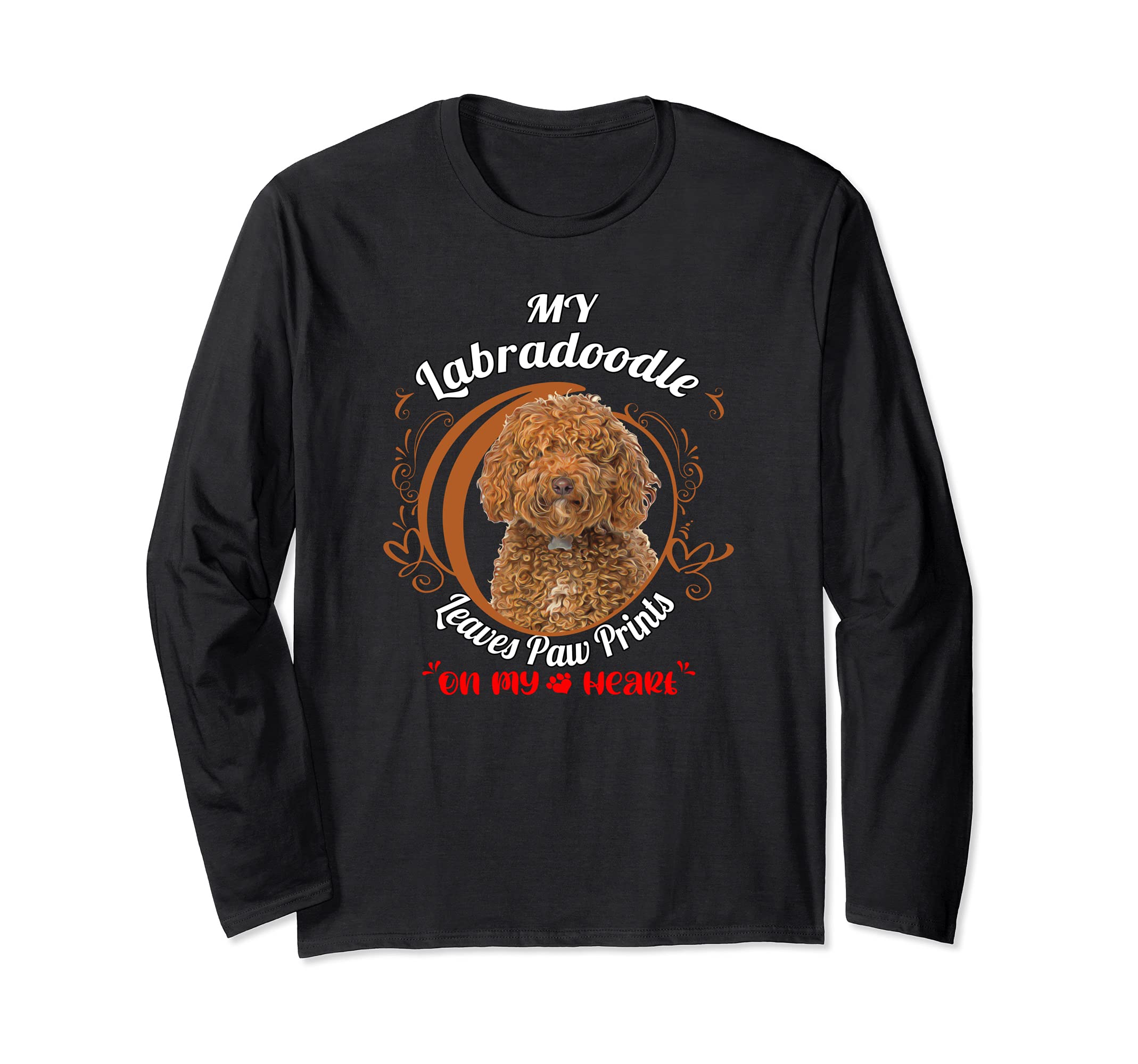 Labradoodle Dog Owner Design Paw Prints On My Heart Long Sleeve T-Shirt