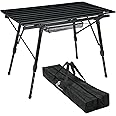 Sportneer Camping Tables That Fold Up Lightweight, Adjustable Height Aluminum Folding Table with Top Mesh Layer, Roll Up Camping Table for Outdoor Camp Picnic Beach RV Backyards Kitchen BBQ