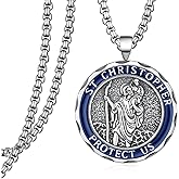 Sbzxbt 925 Sterling Silver St Christopher Necklace for Men, Saint Pendant Travel Protection Jewelry, St Christopher Medal Catholic Necklace Gift for Women Men