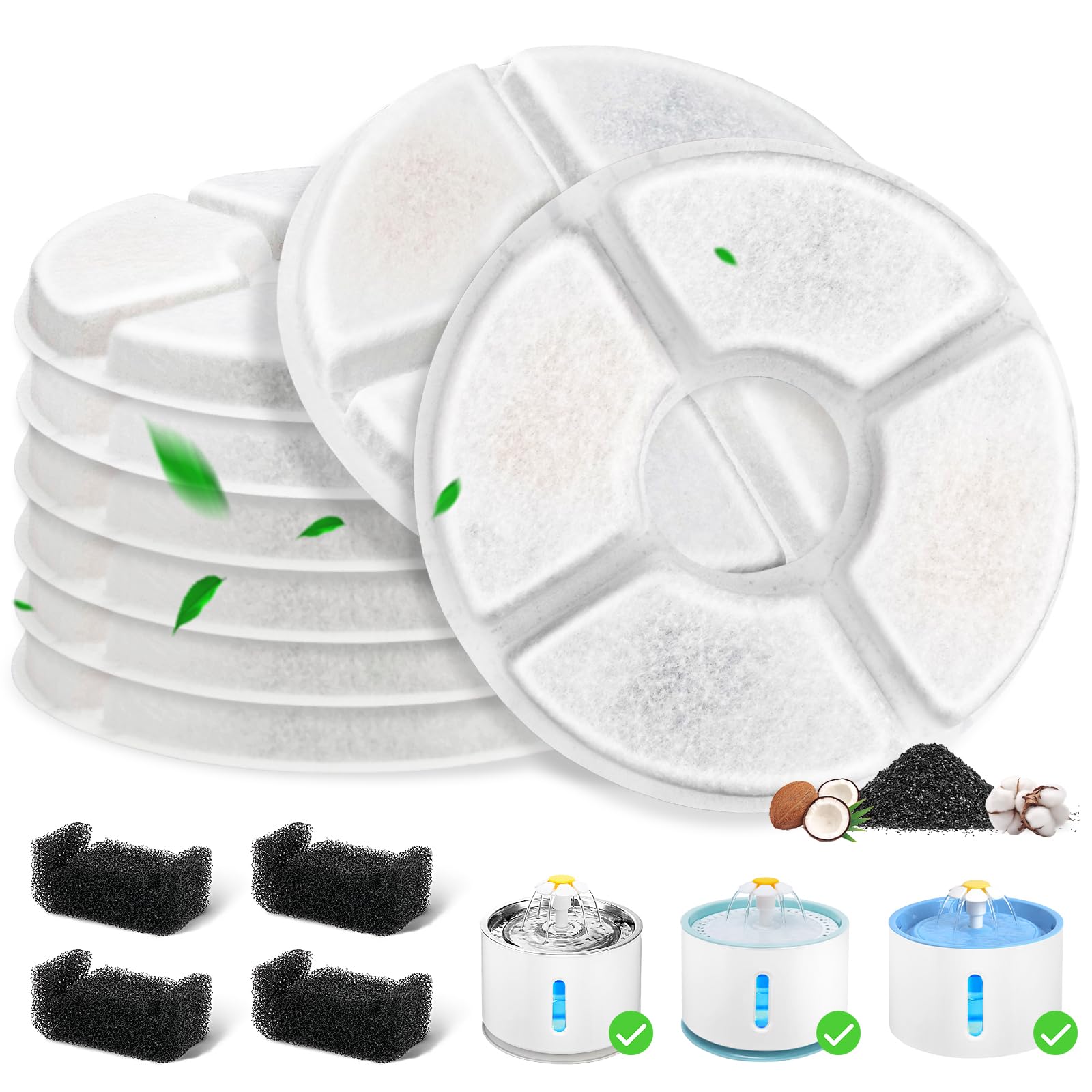 Photo 1 of 12 Pack Cat Water Fountain Filter, 8 Pcs Cat Fountain Filters Replacement & 4 Pcs Pre-Filter Sponges for 81oz / 2.4L Round Automatic Pet Water Fountain Dog Dispenser, 3-Filtration System