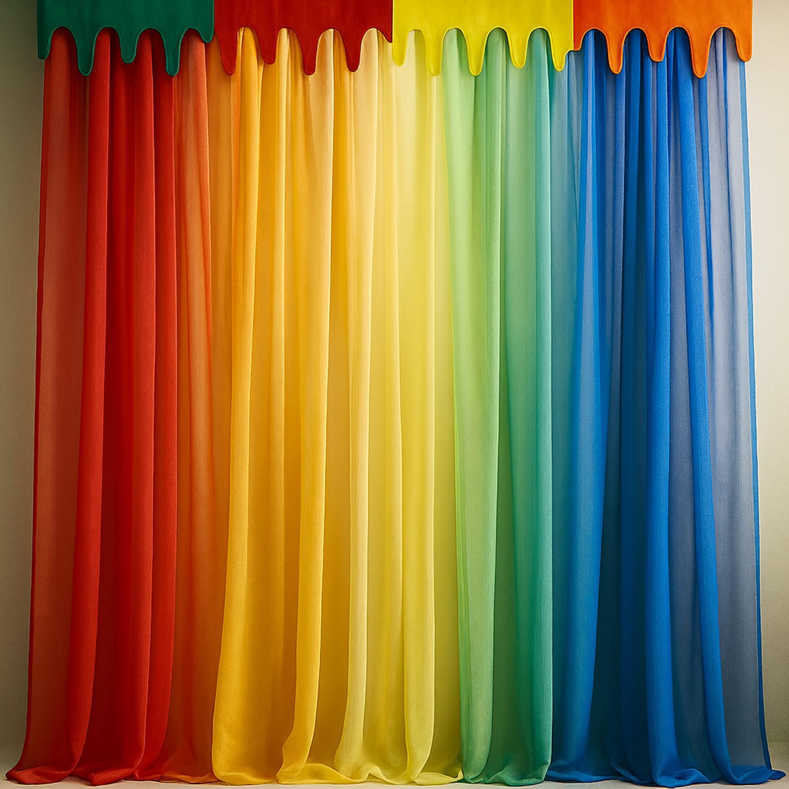 Photo 1 of Hahafelt 5 Set Art Paint Party Decoration 79inch Rainbow Sheer Curtain for Classroom Paint Curtain School Colorful Splash Window Panel Backdrop First Day of School Playroom Decor