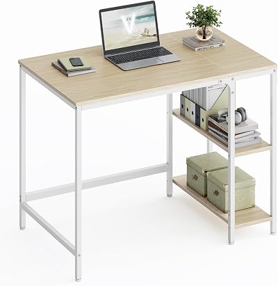 VASAGLE Computer Desk 100x50x76 cm Natural Beige Pearl White LWD046L01