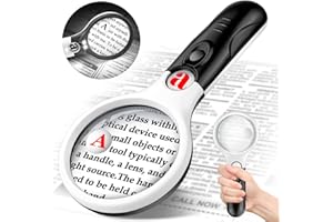 NZQXJXZ Compact Magnifying Glass with Lights,45X 10X 5X Small Handheld Lighted Magnifier, 3 LED Light Magnifying Glass for Reading Small Prints & Low Vision Seniors B&W