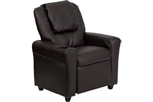 Flash Furniture Vana LeatherSoft Kids Recliner with Cup Holder, Headrest, and Safety Recline, Contemporary Reclining Chair for Kids, Supports up to 90 lbs., Brown