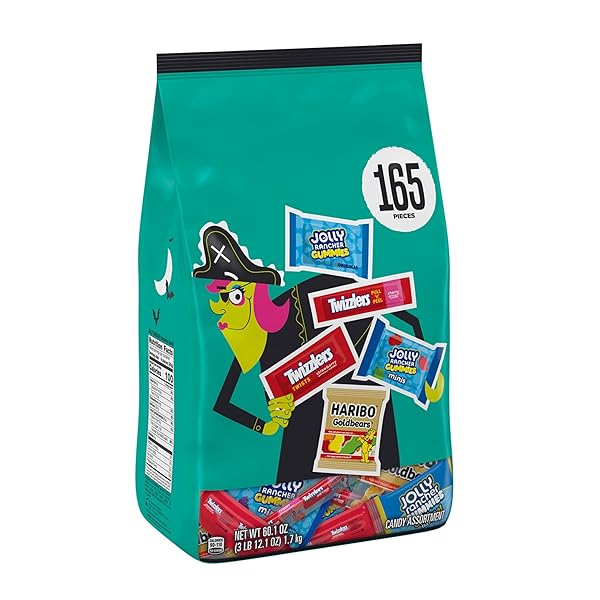JOLLY RANCHER HARIBO, JOLLY RANCHER AND TWIZZLERS ASSORTED FRUIT FLAVORED, HALLOWEEN CANDY BULK BAG, 60.1 OZ (165 PIECES)