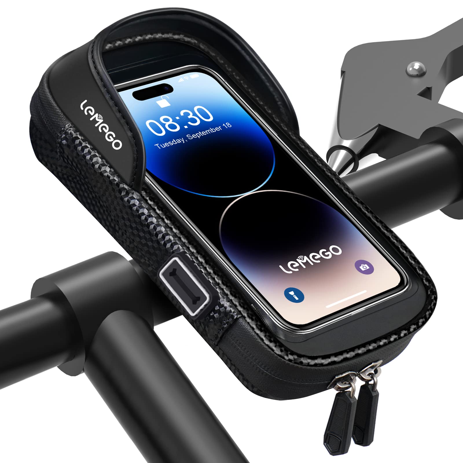 LEMEGO Waterproof Bicycle Phone Holder - Bicycle Handlebar Bag with Rotating Mobile Phone Holder for Smartphone Under 7 Inches