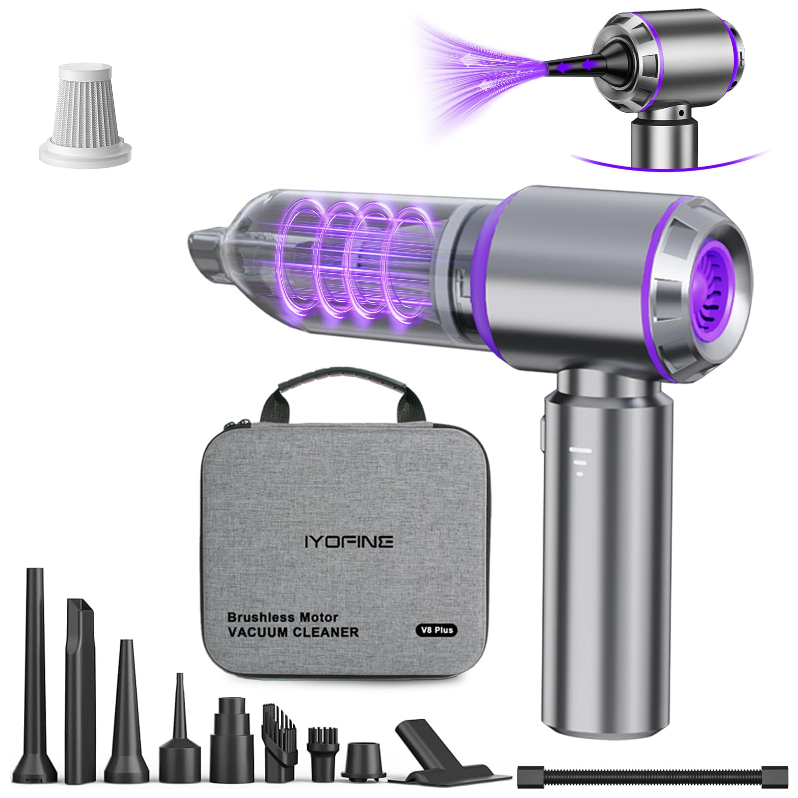 IYOFINE Vacuum/Air Duster 80,000RPM Super Power Mini Car Vacuum Cleaner