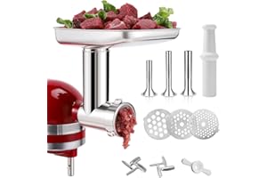KINGEAGLE Food Grinder Attachment for KitchenAid Mixers,Stainless Steel Dishwasher Safe Meat Mincer Accessories Set Included 3 Sausage Stuffer Tubes