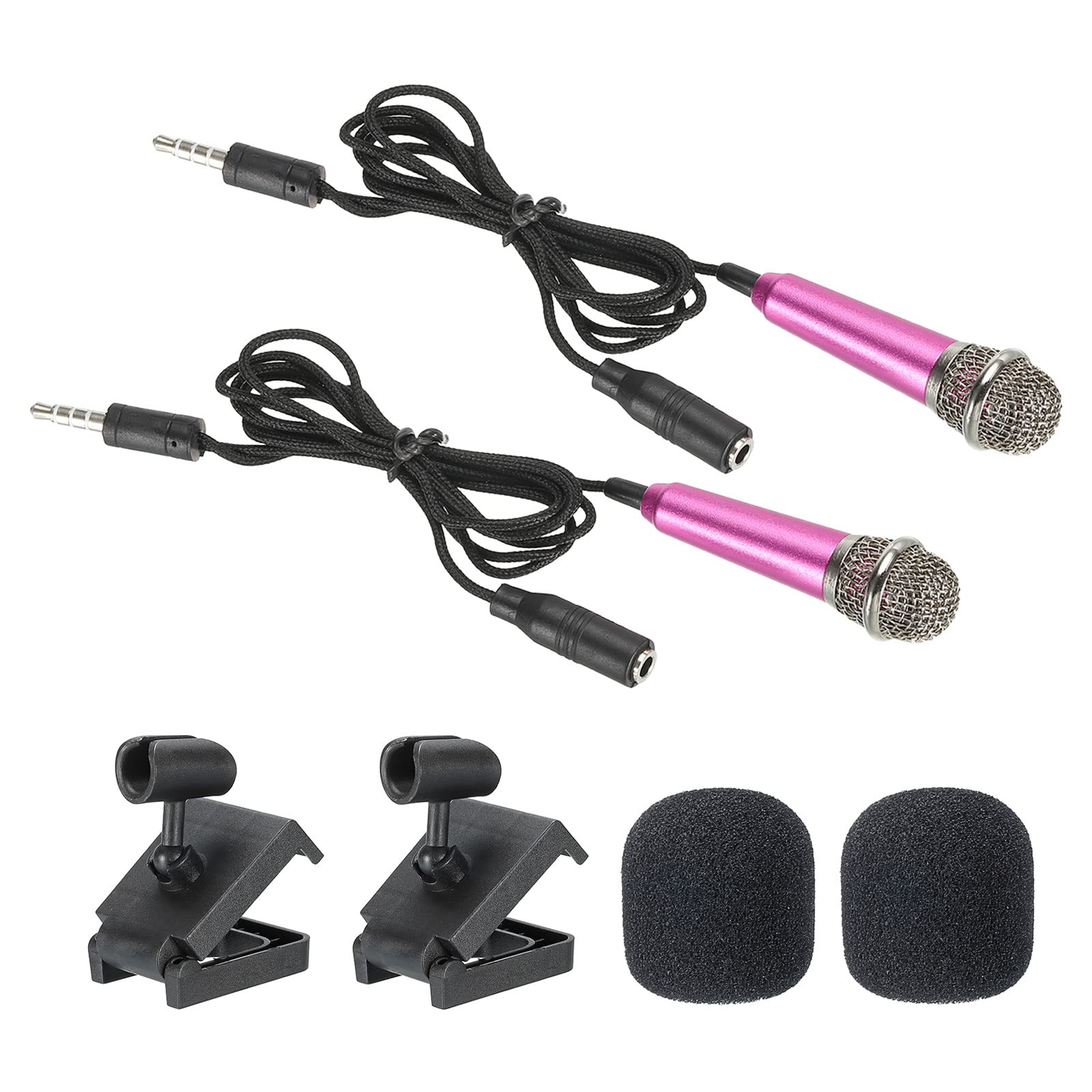 PATIKIL Mini Microphone Portable Vocal Microphone Rose Red for Voice Recording and Singing with Mic Stand and Cover Pack of 2