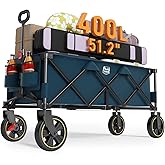 Timber Ridge 51.2'' Extended Collapsible Wagons Carts Foldable, 500LBS Heavy Duty Sports Wagon with Adjustable Handle, 400L C