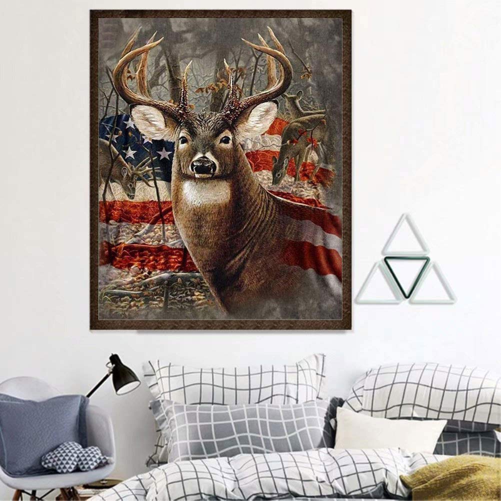 5D Diamond Painting Kits for Adults Kids Patriotic Flag Deer Full Drill