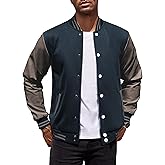 COOFANDY Mens Fashion Varsity Jackets Leather Sleeve Slim Fit College Baseball Letterman Bomber Coat