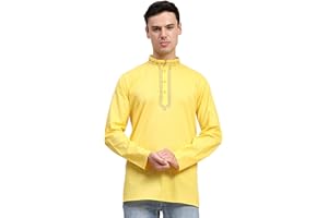 SKAVIJ Mens Cotton Henley Shirts Casual Band Collar Kurta Long Sleeve Embroidered Top T-Shirt