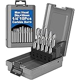 Sworker 10Pcs Carbide Burr Set 1/4 Shank w/Grey Box Max Head Dia 10mm Die Grinder Bits Rotary Tools Attachment Kit Rasp Accessories Metal Wood Stone Steel Grinding Deburring Cutting Porting Carving
