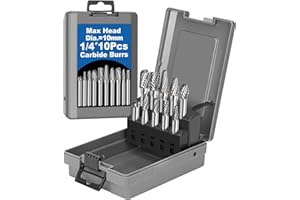 Sworker 10Pcs Carbide Burr Set 1/4 Shank w/Grey Box Max Head Dia 10mm Die Grinder Bits Rotary Tools Attachment Kit Rasp Accessories Metal Wood Stone Steel Grinding Deburring Cutting Porting Carving