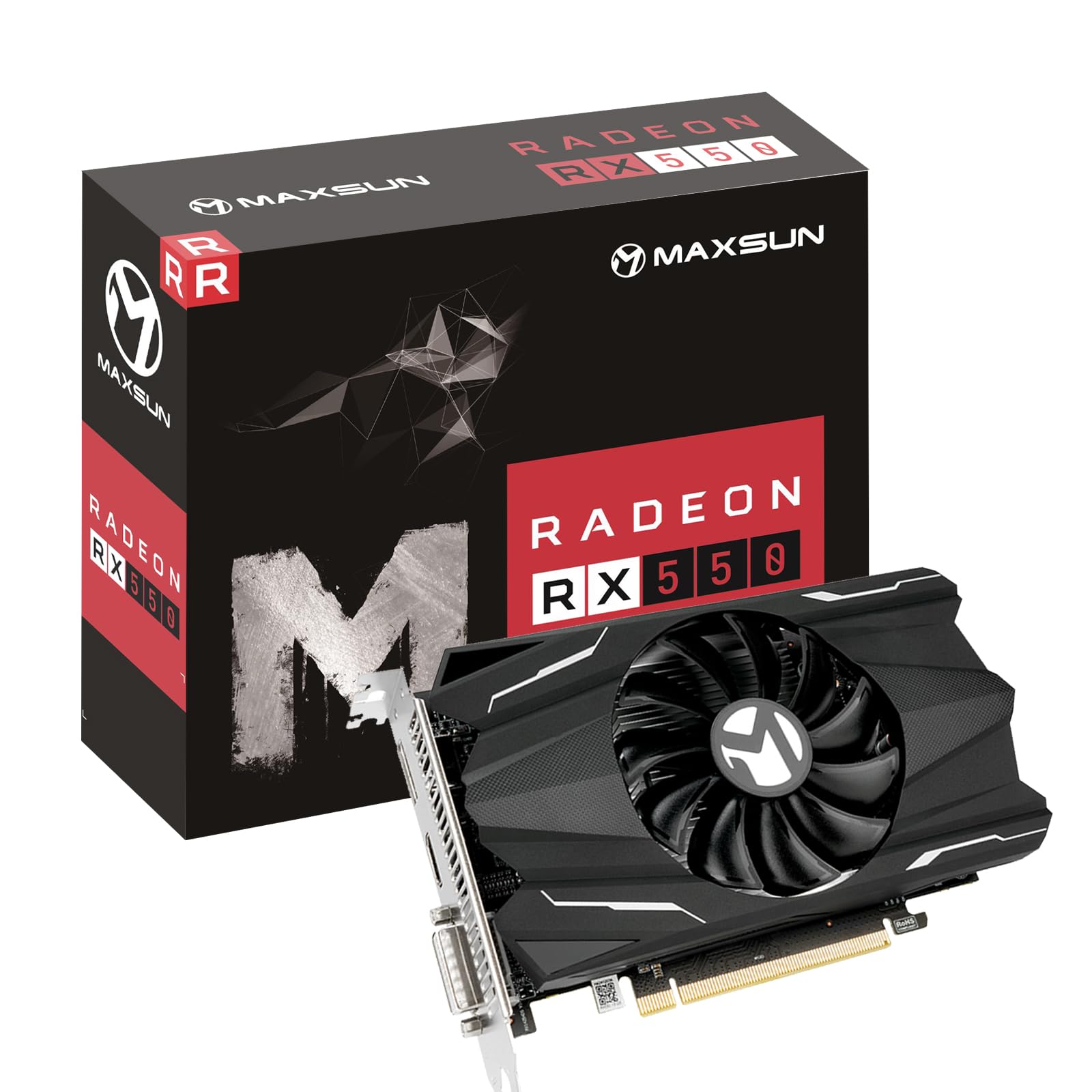 maxsun AMD Radeon RX 550 4GB GDDR5 ITX Computadora PC Videojuegos Tarjeta gráfica GPU 128-Bit DirectX 12 PCI Express X16 3.0 DVI-D Dual Link, HDMI, DisplayPort
