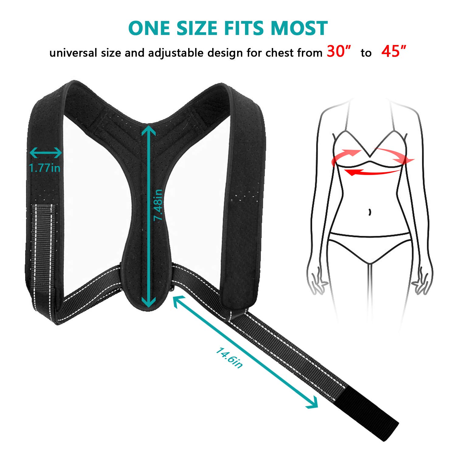 Posture Corrector for Men Women Upper Back Straightener Brace for Clavicle Support Adjustable Shoulder Brace for Posture Correction and Pain Relief from Neck, Back and Shoulder (Black, one Size)