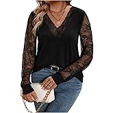 SOLY HUX Women's Plus Size Long Sleeve Lace Tops V Neck Blouses Dressy Casual Shirt